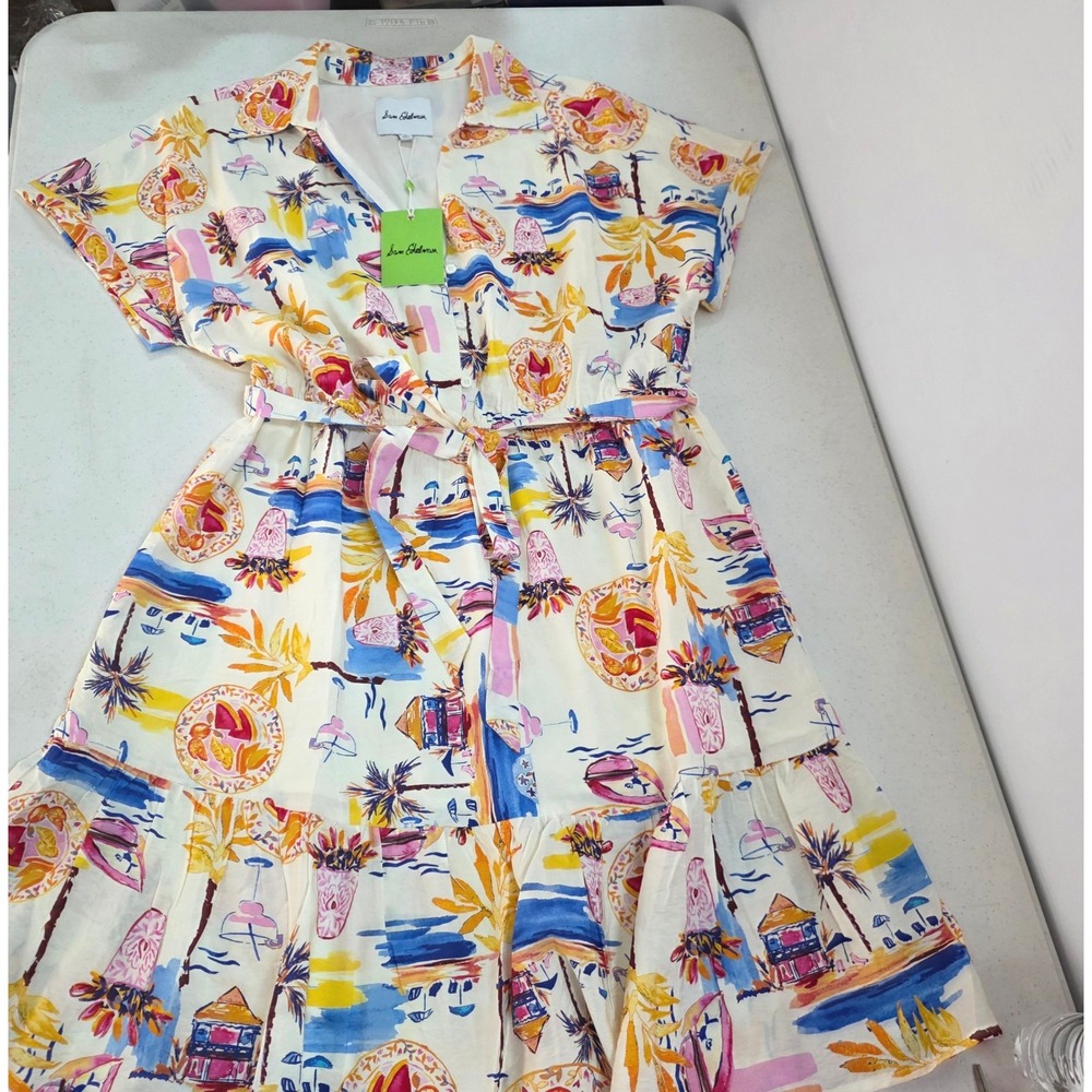 Sam Edelman Persian Garden Mini Shirtdress Pink Wave Tropical Print Size 12 NEW